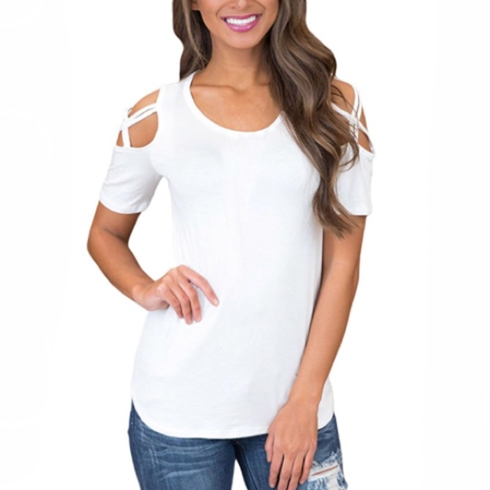 🌝White Cold Shoulder Criss Cross Blouse🌝